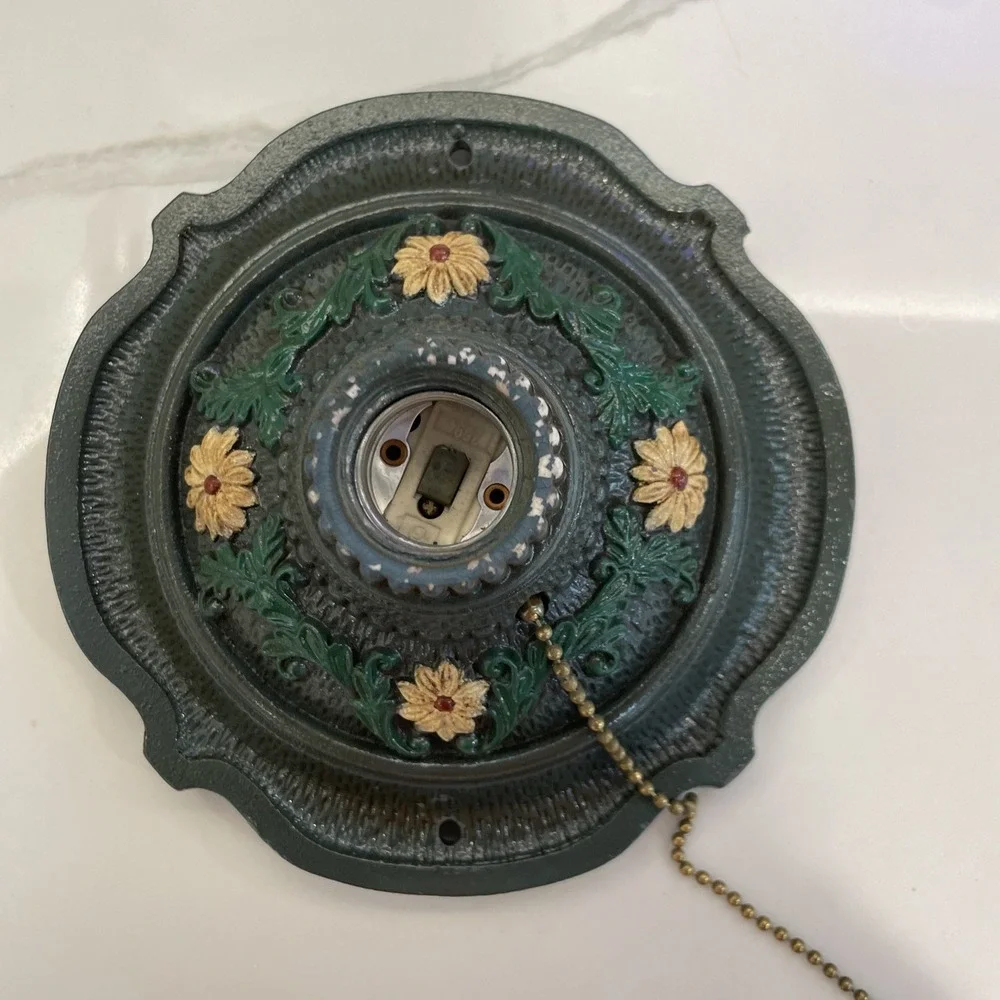 Antique Vintage Art Deco Markel Cast Iron Ceiling Light Flush Mount Floral